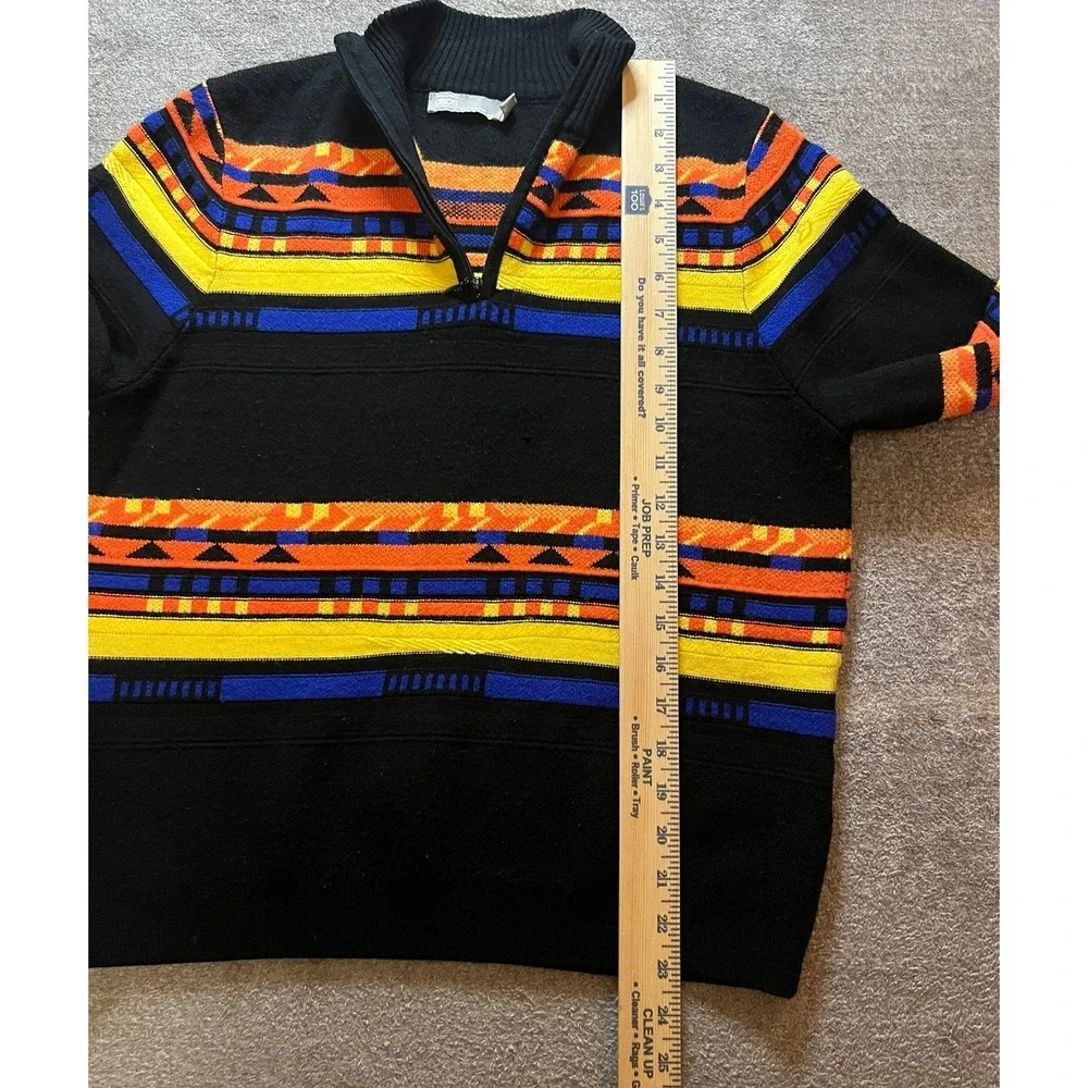 ASOS Mens Aztec Geometric Quarter Zip Sweater Black Orange Yellow Blue Small